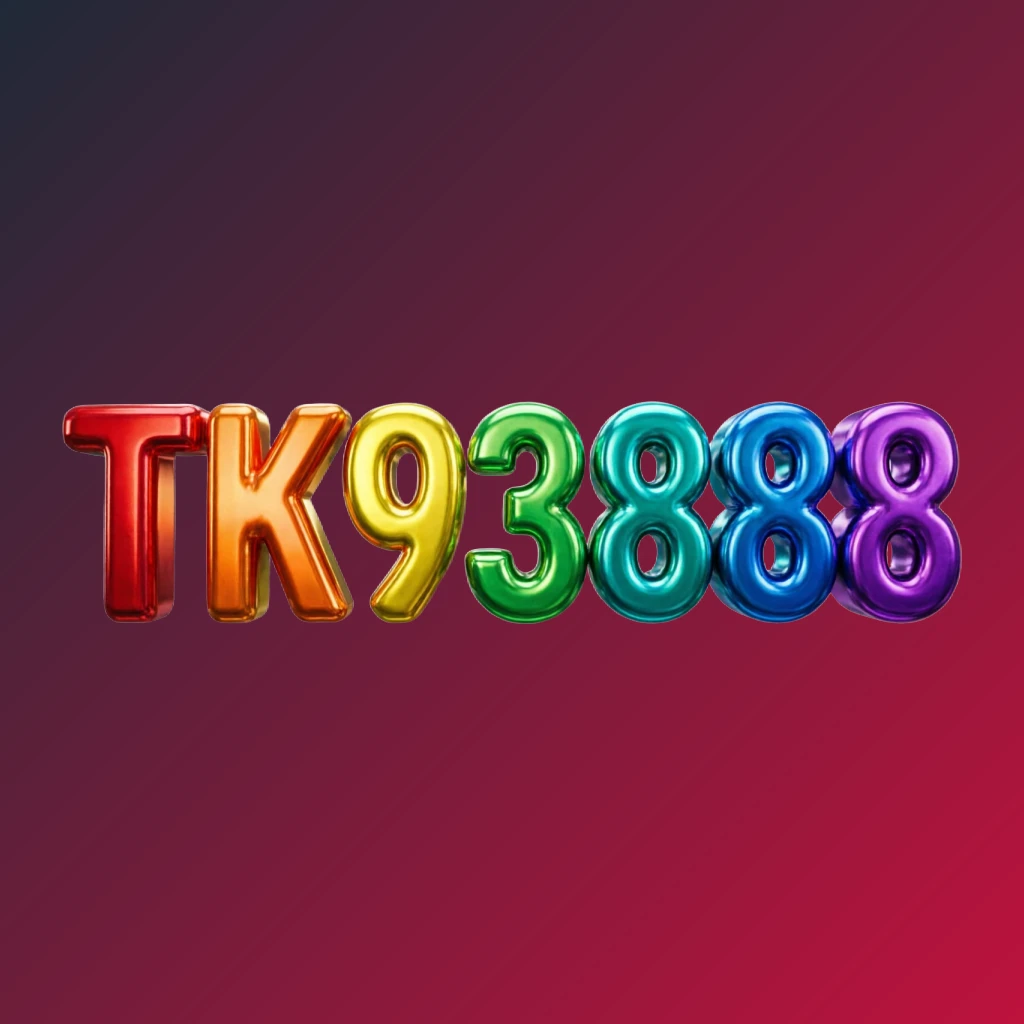 3D logo of TK93888 with oversized bold font in colorful rainbow gradient and glossy plastic texture, featuring strong shadows and highlights on a transparent background, designed as a horizontal rectangular wordmark for website header